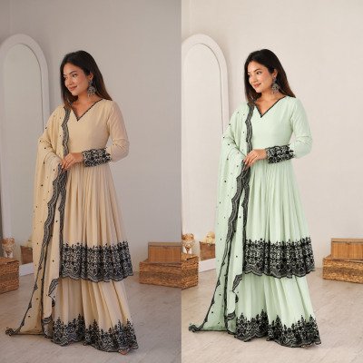 DN 71 Premium Faux Georgette Embroidered Suit Palazzo with Dupatta Set Amavi