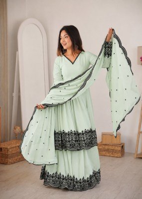 DN 71 Premium Faux Georgette Embroidered Suit Palazzo with Dupatta Set readymade suit catalogs