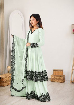 DN 71 Premium Faux Georgette Embroidered Suit Palazzo with Dupatta Set readymade suit catalogs