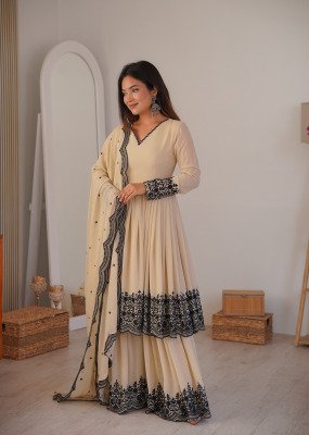 DN 71 Premium Faux Georgette Embroidered Suit Palazzo with Dupatta Set readymade suit catalogs