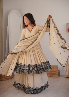 DN 71 Premium Faux Georgette Embroidered Suit Palazzo with Dupatta Set readymade suit catalogs