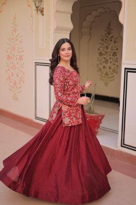 DN 7129 Premium Lehenga Choli Pure Simmer Vichitra  Jacquard Blouse Set lehenga choli