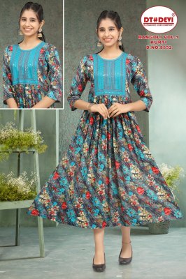 DN 8652 by Rangoli vol 1 Reyon mill printed fancy flared kurti catalogue at affordable rate Amavi