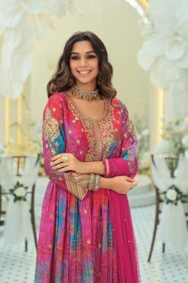 DN 9874 Chinon Digital Print 3-Piece Suit with Net Dupatta and Palazzo 