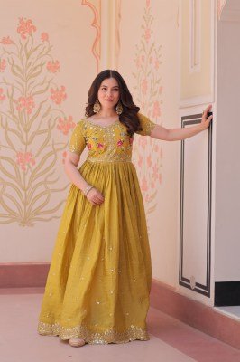 DN1171 Premium Designer Gold Crush Embroidered Readymade Gown readymade suit catalogs