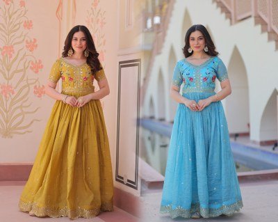 DN1171 Premium Designer Gold Crush Embroidered Readymade Gown readymade suit catalogs