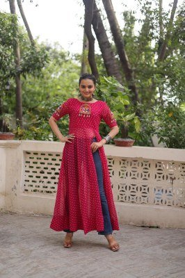 DN1193 Navratri 2026 Bandhani Print Faux Georgette Kutchi Patchwork Kurti  