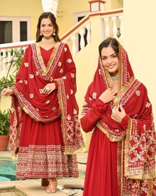 DN1207 Premium Designer Faux Blooming Embroidered Readymade Gown with Dupatta wholesale catalogs
