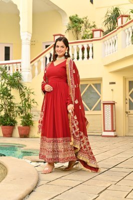 DN1207 Premium Designer Faux Blooming Embroidered Readymade Gown with Dupatta readymade suit catalogs