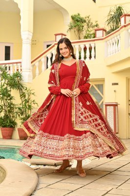 DN1207 Premium Designer Faux Blooming Embroidered Readymade Gown with Dupatta readymade suit catalogs