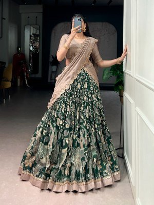 DN1207 Premium Kalamkari Print Tasar Silk Lehenga Choli Set wholesale catalogs