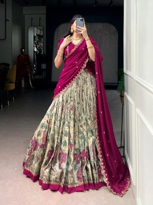 DN1207 Premium Kalamkari Print Tasar Silk Lehenga Choli Set lehenga choli catalogs