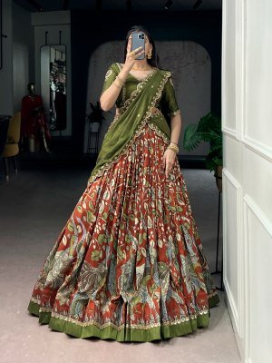 DN1207 Premium Kalamkari Print Tasar Silk Lehenga Choli Set lehenga choli catalogs