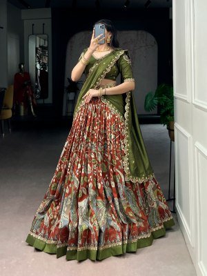 DN1207 Premium Kalamkari Print Tasar Silk Lehenga Choli Set lehenga choli catalogs