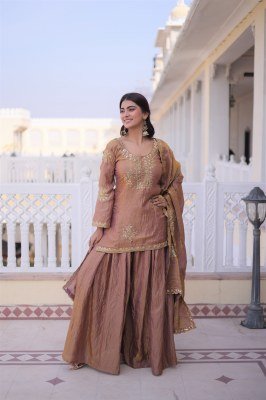 DN1229 Premium Designer 2026 Fendi Crush Embroidered Top Sharara Dupatta Set fancy sharara suit Catalogs