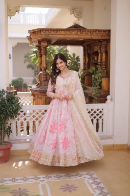 DN1243 Premium Readymade Gown with Dupatta Set in Digital Printed Russian Silk gowns