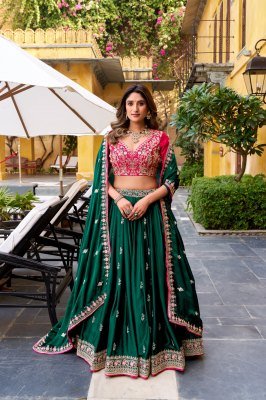 DN1449GRN Shahi Wedding Set Silk Satin Lehenga Choli with Embroidered Dupatta lehenga choli catalogs
