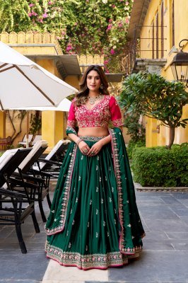 DN1449GRN Shahi Wedding Set Silk Satin Lehenga Choli with Embroidered Dupatta lehenga choli catalogs