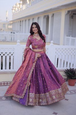 DN5066 Premium YSL Silk Embroidered Lehenga Choli Dupatta Set Womens
