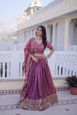 DN5066 Premium YSL Silk Embroidered Lehenga Choli Dupatta Set lehenga choli