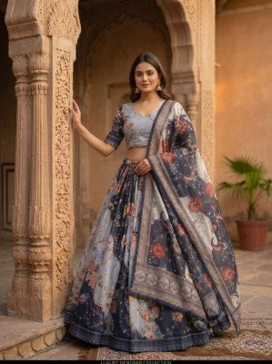 DN5072 Lehenga Choli Collections 2026 Tabby Silk Digital Printed Embroidered Lehenga Choli Set lehenga choli