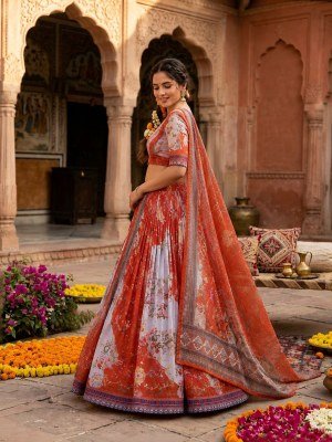 DN5072 Lehenga Choli Collections 2026 Tabby Silk Digital Printed Embroidered Lehenga Choli Set lehenga choli