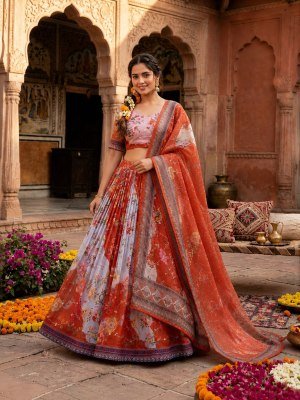 DN5072 Lehenga Choli Collections 2026 Tabby Silk Digital Printed Embroidered Lehenga Choli Set lehenga choli