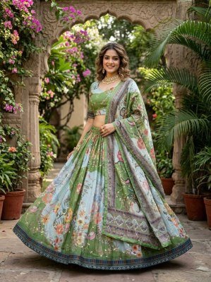 DN5072 Lehenga Choli Collections 2026 Tabby Silk Digital Printed Embroidered Lehenga Choli Set lehenga choli