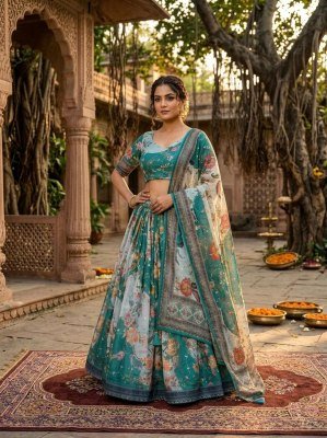 DN5072 Lehenga Choli Collections 2026 Tabby Silk Digital Printed Embroidered Lehenga Choli Set lehenga choli