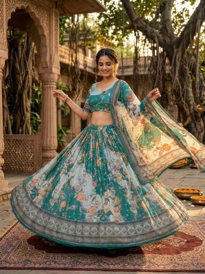 DN5072 Lehenga Choli Collections 2026 Tabby Silk Digital Printed Embroidered Lehenga Choli Set lehenga choli