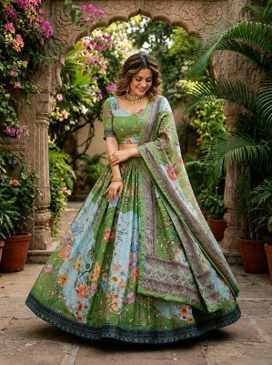 DN5072 Lehenga Choli Collections 2026 Tabby Silk Digital Printed Embroidered Lehenga Choli Set lehenga choli