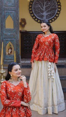 DN7163 Readymade YSL Silk Crop Top with Cosmos Lehenga Set 