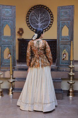 DN7163 Readymade YSL Silk Crop Top with Cosmos Lehenga Set Indo Western