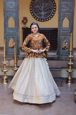 DN7163 Readymade YSL Silk Crop Top with Cosmos Lehenga Set Indo Western