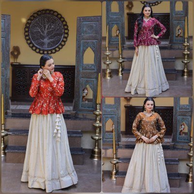 DN7163 Readymade YSL Silk Crop Top with Cosmos Lehenga Set Indo Western