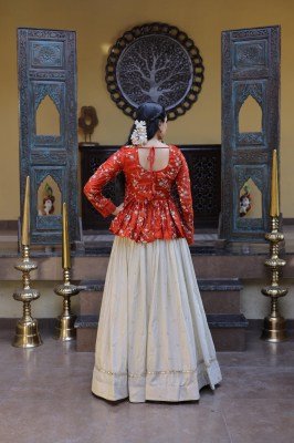 DN7163 Readymade YSL Silk Crop Top with Cosmos Lehenga Set Indo Western