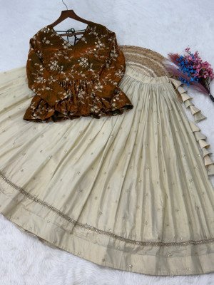 DN7163 Readymade YSL Silk Crop Top with Cosmos Lehenga Set Indo Western