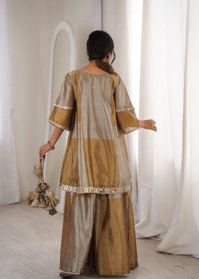 DN9330 Two-Tone Tissue Embroidered Top Bottom with Mirror Work Batwa Set fancy sharara suit Catalogs