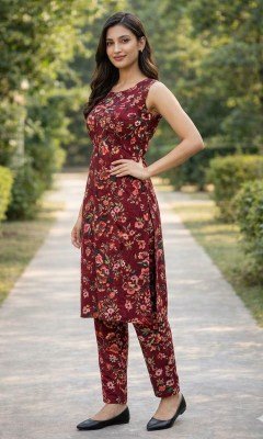 DN9335 Premium Crepe Flower Print Readymade Kurti Pant Set with 2 Pockets kurtis catalogs