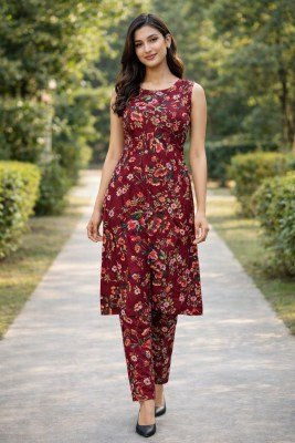 DN9335 Premium Crepe Flower Print Readymade Kurti Pant Set with 2 Pockets kurtis catalogs