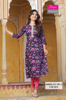 DNO 8056 To 8079 by Diya trends reyon printed elegant kurti catalogue  kurtis catalogs