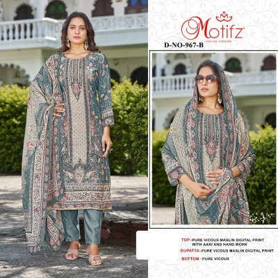 DNO 967 by Motifz pure viscos maslin dijital print aari work hend work Pakistani suit collection pakistani suit catalogs