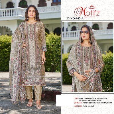 DNO 967 by Motifz pure viscos maslin dijital print aari work hend work Pakistani suit collection pakistani suit catalogs