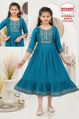 DNo 8680 by Kyaraa vol 2 reyon neck sequence work flared kurti collection  Amavi