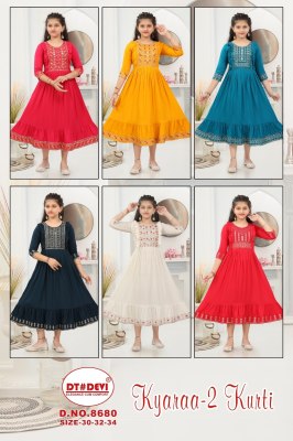 DNo 8680 by Kyaraa vol 2 reyon neck sequence work flared kurti collection  kurtis catalogs