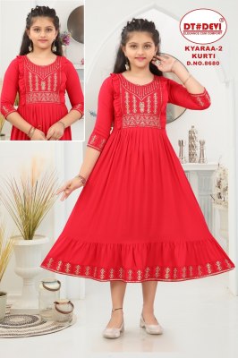 DNo 8680 by Kyaraa vol 2 reyon neck sequence work flared kurti collection  kurtis catalogs