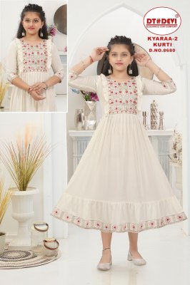 DNo 8680 by Kyaraa vol 2 reyon neck sequence work flared kurti collection  kurtis catalogs