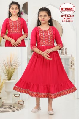 DNo 8680 by Kyaraa vol 2 reyon neck sequence work flared kurti collection  kurtis catalogs