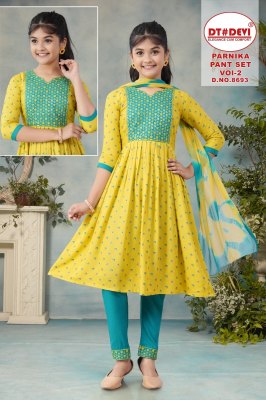 DNo 8693 by Parnika vol 2 fancy reyon printed flared kurti pant and dupatta catalogue Amavi