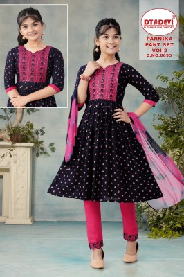 DNo 8693 by Parnika vol 2 fancy reyon printed flared kurti pant and dupatta catalogue readymade suit catalogs